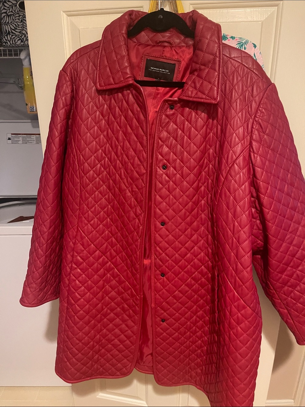 Neiman Marcus Quilted Red  leather Puffer Coat